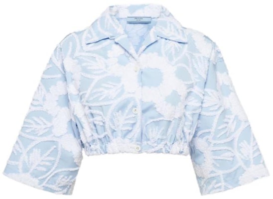 (Women) PRADA SS23 Embroidered Floral Cropped Sun Protection Shirt Light Blue P455FR-10MX-F0X24-S-221 Order (Women) PRADA SS23 Embroidered Floral Cropped Sun Protection Shirt Light Blue P455FR-10MX-F0X24-S-221