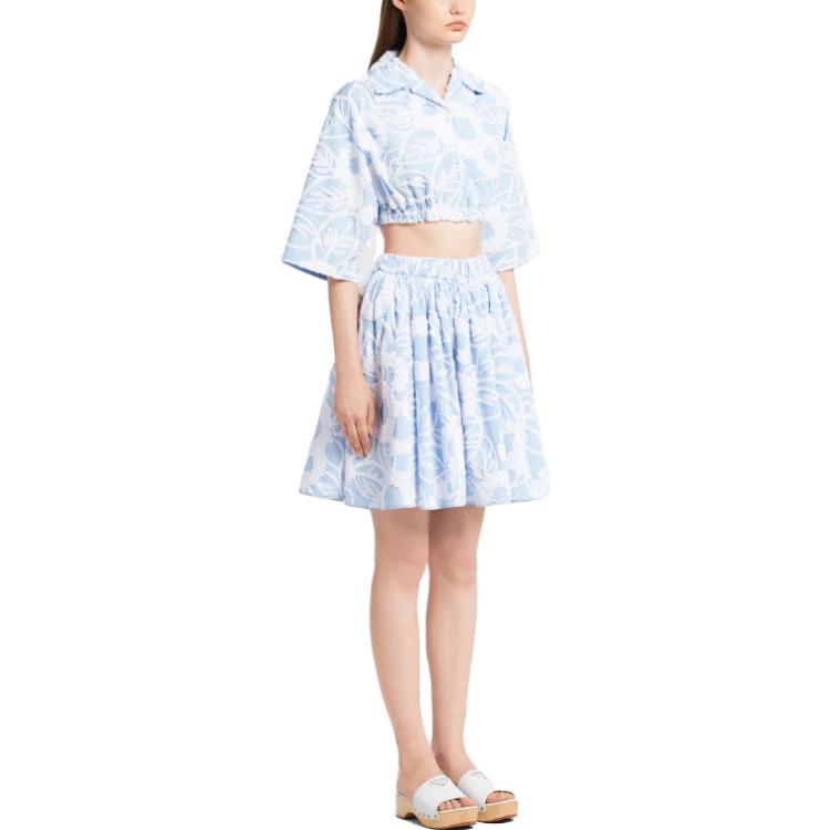 Purchase (W) プラダ SS23 刺繍入りフラワークロップドサンプロテクションシャツ ライトブルー P455FR-10MX-F0X24-S-221