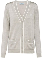(Women) PRADA SS23 Grey Knit Cardigan with Logo Embroidery and V-Neck. P25L11-10OX-F0RXG-S-221 (Women) PRADA SS23 Grey Knit Cardigan with Logo Embroidery and V-Neck. P25L11-10OX-F0RXG-S-221