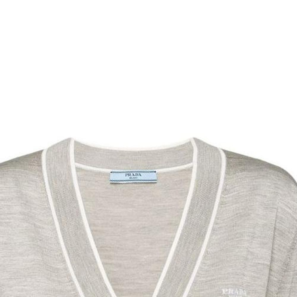Purchase (W) プラダ SS23 グレー ニット カーディガン ロゴ刺繍付き Vネック. P25L11-10OX-F0RXG-S-221