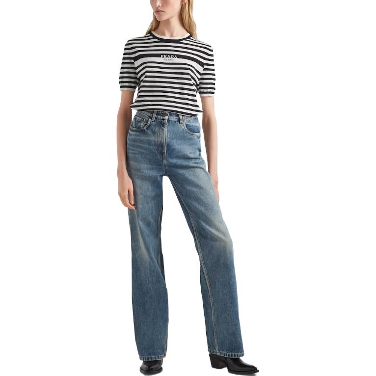 Lookbook (Women) PRADA SS23  High-Waist Light Blue Denim Jeans with Five Pockets. GFP492-12O0-F0BAU-S-231