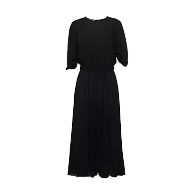 (Women) PRADA SS23 High-Waist Pleated A-Line Short-Sleeve Dress Black P3I97K-12LK-F0002-S-231