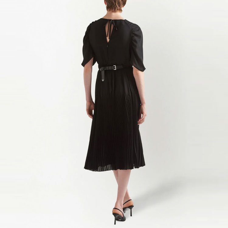 Lookbook (W) 普拉达SS23高腰百褶A字短袖连衣裙黑色 P3I97K-12LK-F0002-S-231