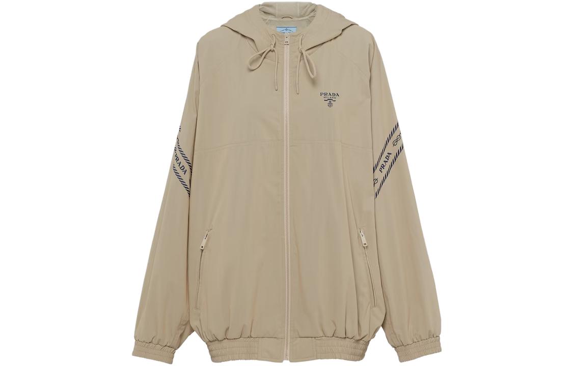 (Women) PRADA SS23  Khaki Letter Print Hooded Zip-Up Jacket 29C119-1128-F0241-S-231