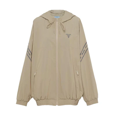 (Women) PRADA SS23 Khaki Letter Print Hooded Zip-Up Jacket 29C119-1128-F0241-S-231