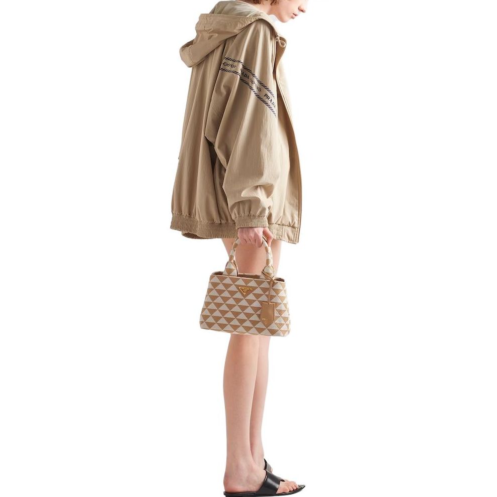 Shop (Women) PRADA SS23  Khaki Letter Print Hooded Zip-Up Jacket 29C119-1128-F0241-S-231