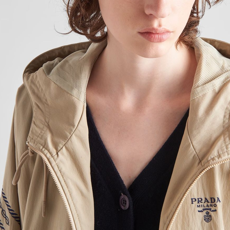 Purchase (Women) PRADA SS23  Khaki Letter Print Hooded Zip-Up Jacket 29C119-1128-F0241-S-231