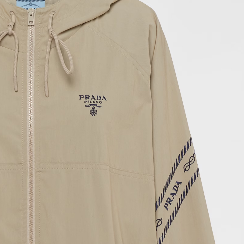 Sizing (Women) PRADA SS23  Khaki Letter Print Hooded Zip-Up Jacket 29C119-1128-F0241-S-231