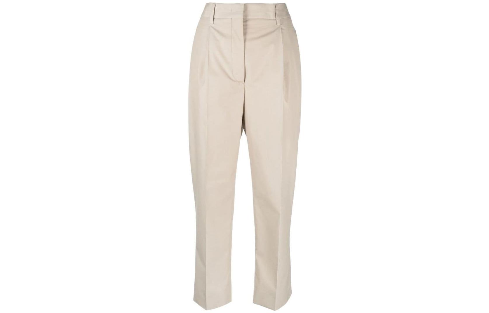 (Women) PRADA SS23  Khaki Pleated Dress Trousers Ankle-Length P287G-12NS-F0A08-S-231