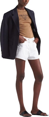 (Women) PRADA SS23 Logo Knit Short Sleeve Sweater Top Camel Brown. P24T1F-11MY-F0040 Purchase (Women) PRADA SS23 Logo Knit Short Sleeve Sweater Top Camel Brown. P24T1F-11MY-F0040