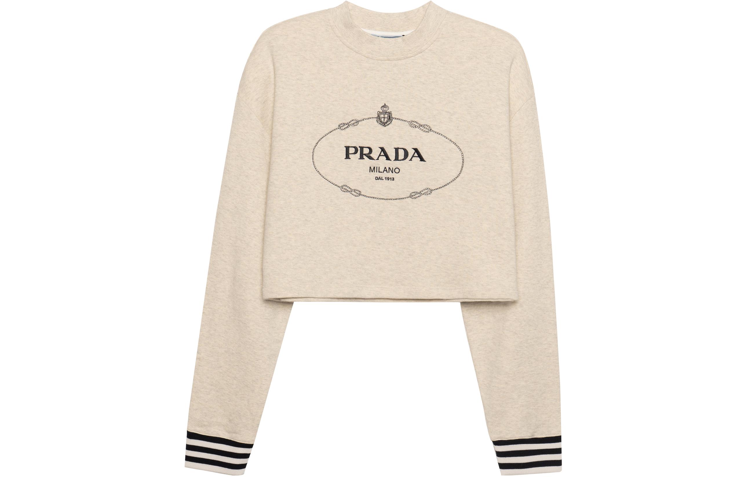 Order (W) 普拉达 SS23 标志印花短款圆领卫衣 米白色. 134676-1X6Q-F0018