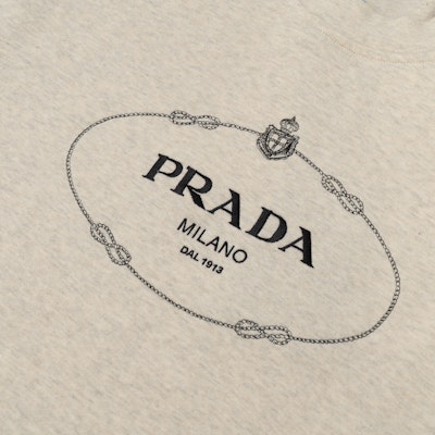 (W) 普拉达 SS23 标志印花短款圆领卫衣 米白色. 134676-1X6Q-F0018 Sizing (W) 普拉达 SS23 标志印花短款圆领卫衣 米白色. 134676-1X6Q-F0018