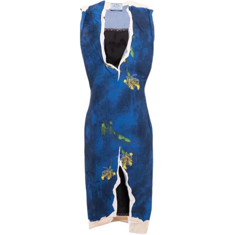 (Women) PRADA SS23  Sleeveless Print Fitted Dress Deep Purple Blue. P3J89-126G-F0016-S-231