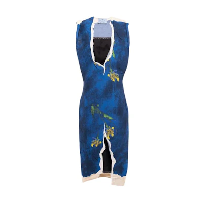 (Women) PRADA SS23 Sleeveless Print Fitted Dress Deep Purple Blue. P3J89-126G-F0016-S-231