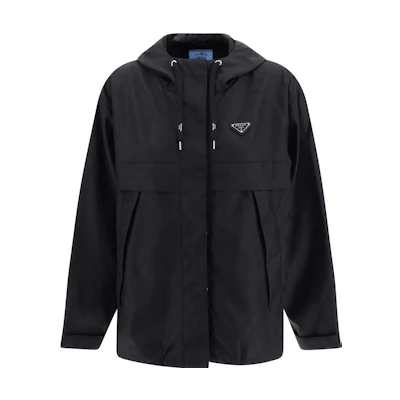 (Women) PRADA SS23 Solid Color Logo Hoodie Drawstring Jacket in Black. 29Z128-1X6O-F0002-S-232