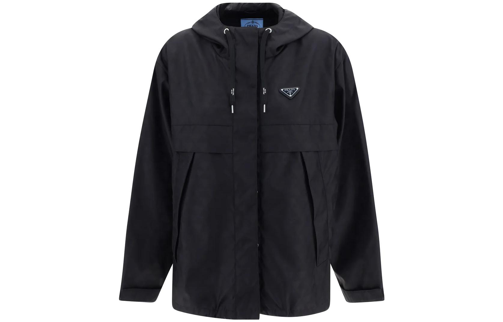 Order (Women) PRADA SS23  Solid Color Logo Hoodie Drawstring Jacket in Black. 29Z128-1X6O-F0002-S-232