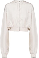 (Women) PRADA SS23 Solid Ivory Silk Satin Hooded Jacket P548N-12TV-F0304-S-231 (Women) PRADA SS23 Solid Ivory Silk Satin Hooded Jacket P548N-12TV-F0304-S-231