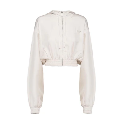 (Women) PRADA SS23 Solid Ivory Silk Satin Hooded Jacket P548N-12TV-F0304-S-231