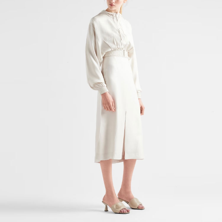 Lookbook (Women) PRADA SS23  Solid Ivory Silk Satin Hooded Jacket P548N-12TV-F0304-S-231