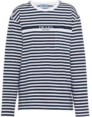 (Women) PRADA SS23 Striped Logo Print Long Sleeve T-Shirt Blue White 34642-12T2-F022X-S-231 Buy (Women) PRADA SS23 Striped Logo Print Long Sleeve T-Shirt Blue White 34642-12T2-F022X-S-231