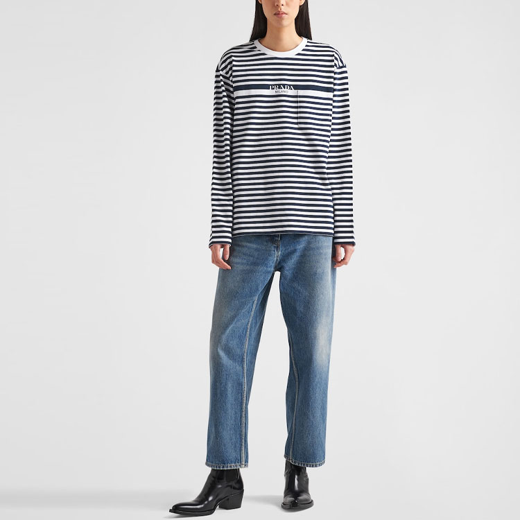 Lookbook (Women) PRADA SS23  Striped Logo Print Long Sleeve T-Shirt Blue White 34642-12T2-F022X-S-231