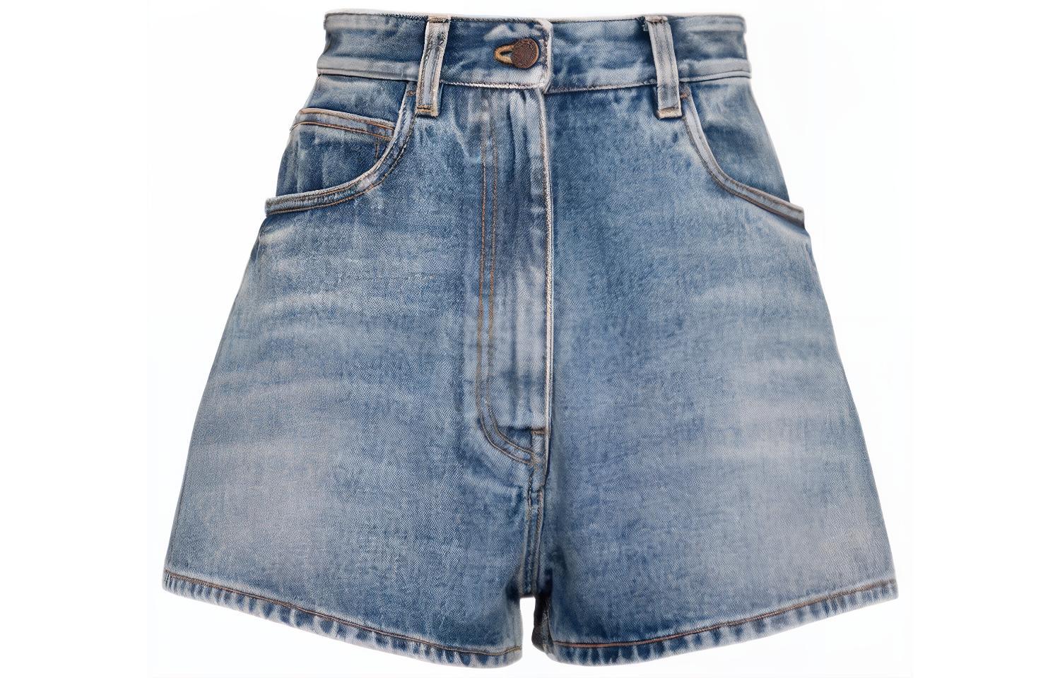 (Women) PRADA SS23  Washed High-Waist Denim Shorts Blue GFP495-12O0-F0BAU-S-231