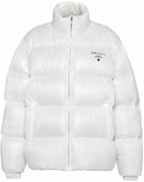 (Women) PRADA SS23 White Puffer Jacket with Logo Print and High Collar. 292065-11A9-F0009-S-222 (Women) PRADA SS23 White Puffer Jacket with Logo Print and High Collar. 292065-11A9-F0009-S-222