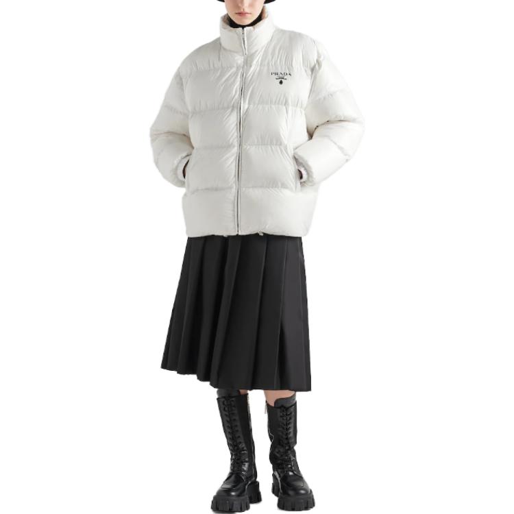 Lookbook (Women) PRADA SS23  White Puffer Jacket with Logo Print and High Collar. 292065-11A9-F0009-S-222