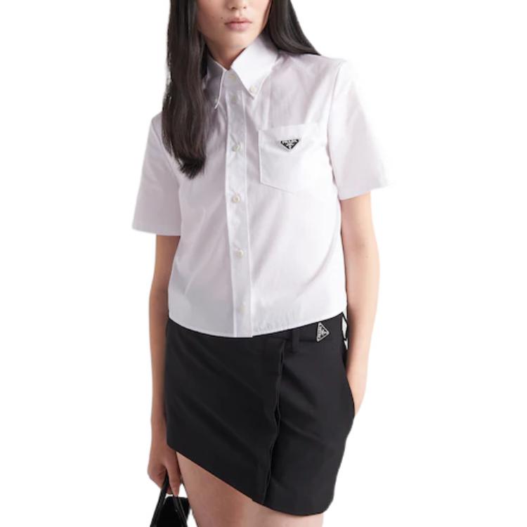 (Women) PRADA SS23  White Short-Sleeve Poplin Button-Up Shirt. P419G-1XV2-F0009-S-222 圖 5