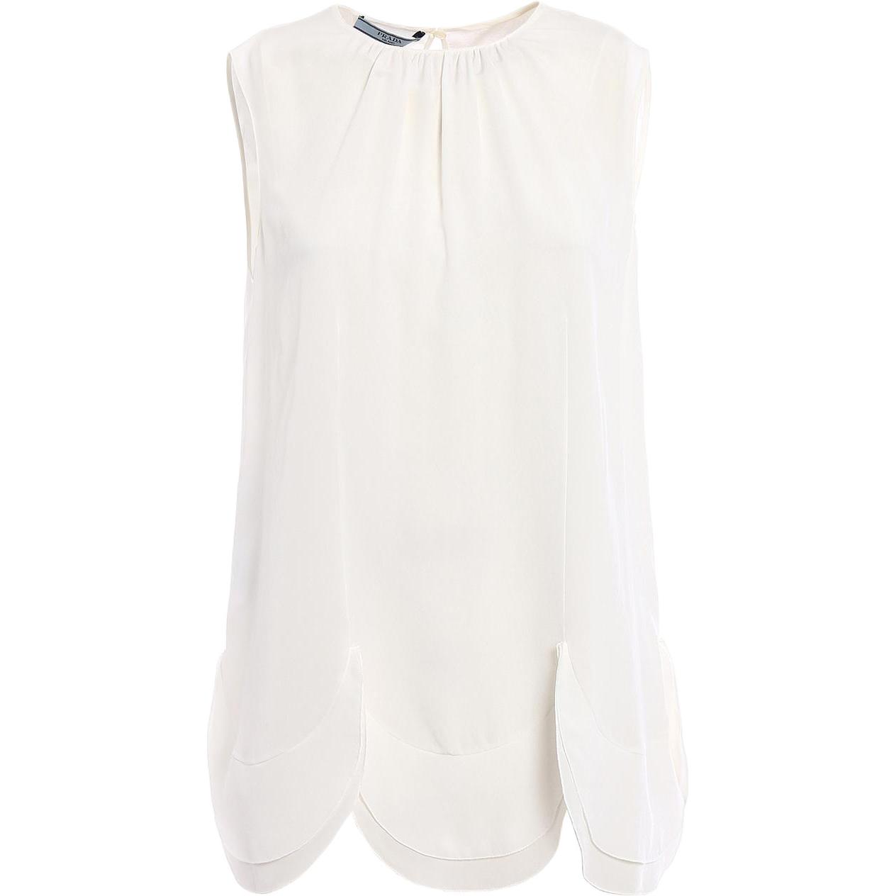 (Women) PRADA SS23  White Sleeveless Sunblock Shirt with Pleated Design P922E-1H51-F0304