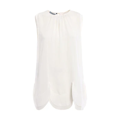(Women) PRADA SS23 White Sleeveless Sunblock Shirt with Pleated Design P922E-1H51-F0304