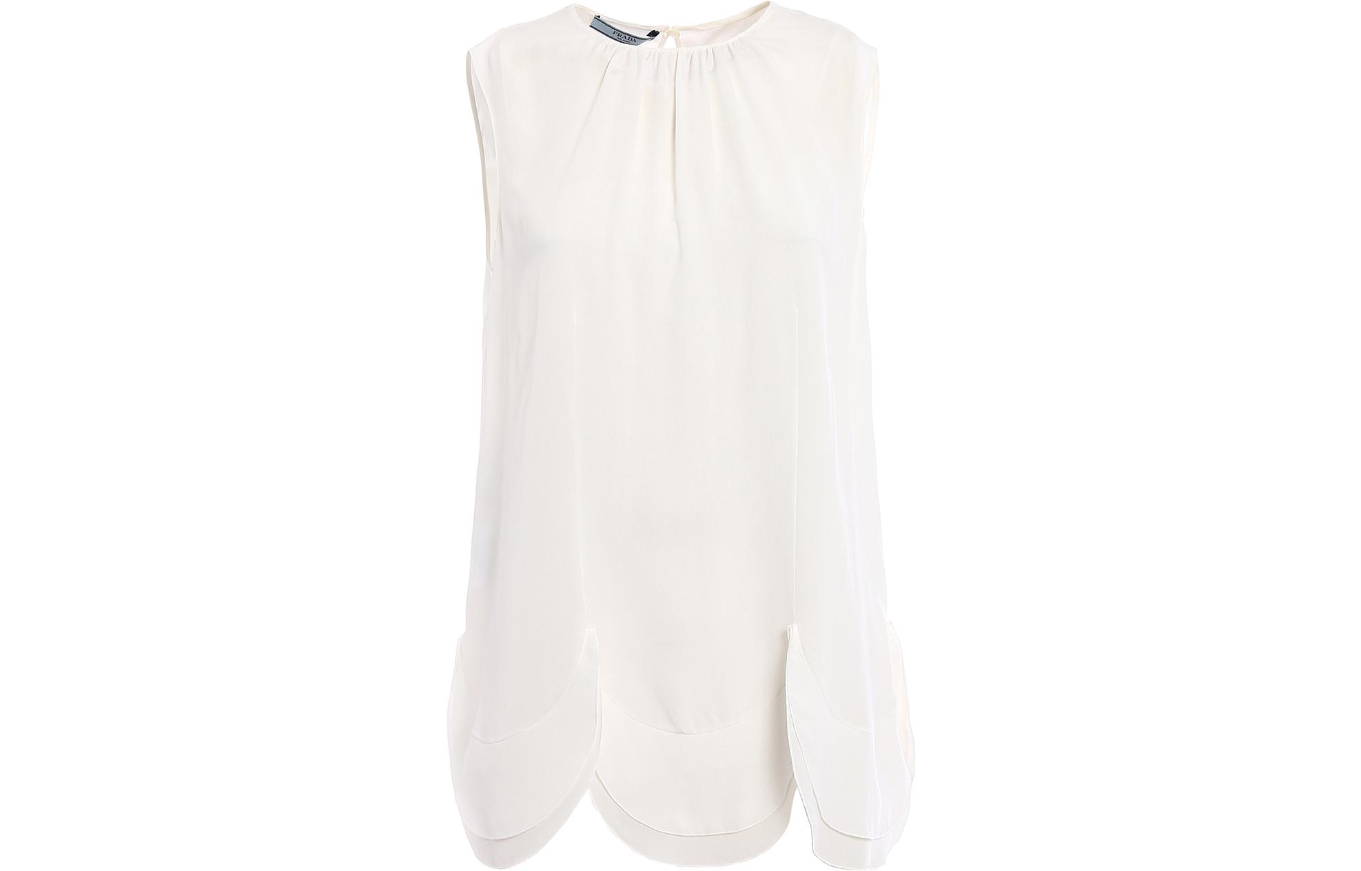 Order (W) PRADA SS23 Kemeja Tanpa Lengan Putih dengan Desain Lipat Anti Matahari P922E-1H51-F0304