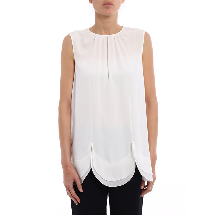 Shop (W) PRADA SS23 Kemeja Tanpa Lengan Putih dengan Desain Lipat Anti Matahari P922E-1H51-F0304