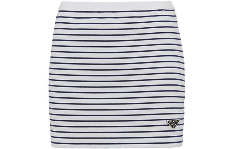 (Women) PRADA SS23  White Striped Knit Mini Skirt Casualwear. 31127-111L-F0UB0-S-231