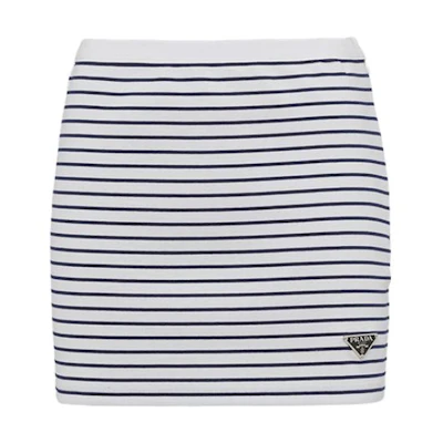 (Women) PRADA SS23 White Striped Knit Mini Skirt Casualwear. 31127-111L-F0UB0-S-231
