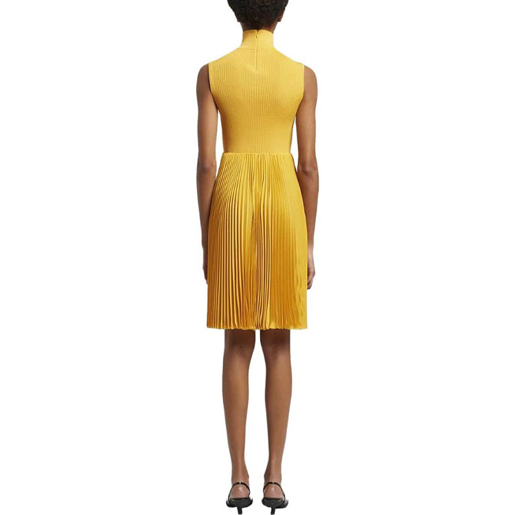 Shop (W) 普拉达SS23黄色无袖罗纹针织褶饰高领连衣裙 P3E33-1YZ9-F02DF-S-211