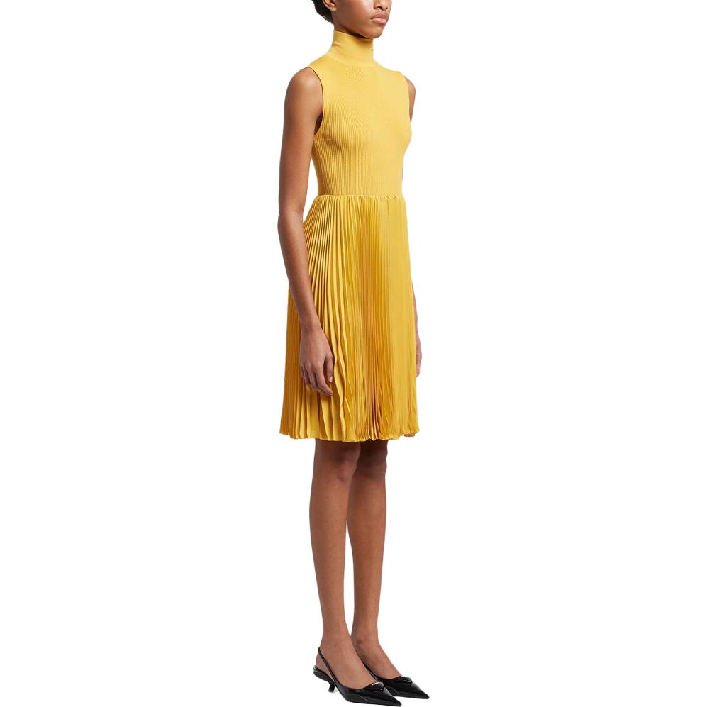 Purchase (W) 普拉达SS23黄色无袖罗纹针织褶饰高领连衣裙 P3E33-1YZ9-F02DF-S-211