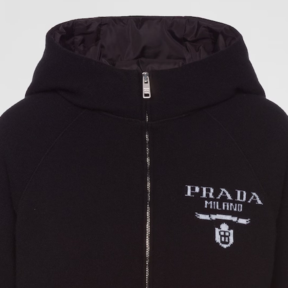 Purchase (Women) Prada SS23 Black Letter Logo Print Hooded Down Jacket P25I95-10J4-F0002