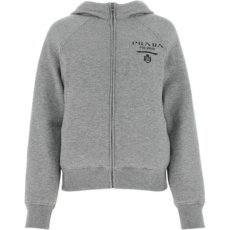 (Women) Prada SS23 Grey Zip Hoodie with Solid Color Logo Print P25I95-10J4-F0031-S-212