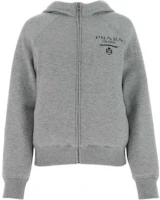 (Women) Prada SS23 Grey Zip Hoodie with Solid Color Logo Print P25I95-10J4-F0031-S-212 (Women) Prada SS23 Grey Zip Hoodie with Solid Color Logo Print P25I95-10J4-F0031-S-212