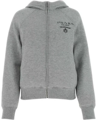 (Women) Prada SS23 Grey Zip Hoodie with Solid Color Logo Print P25I95-10J4-F0031-S-212 Buy (Women) Prada SS23 Grey Zip Hoodie with Solid Color Logo Print P25I95-10J4-F0031-S-212