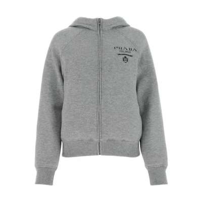 (Women) Prada SS23 Grey Zip Hoodie with Solid Color Logo Print P25I95-10J4-F0031-S-212