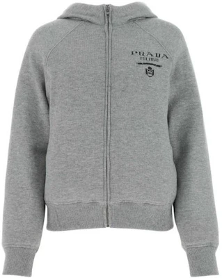 (Women) Prada SS23 Grey Zip Hoodie with Solid Color Logo Print P25I95-10J4-F0031-S-212 Order (Women) Prada SS23 Grey Zip Hoodie with Solid Color Logo Print P25I95-10J4-F0031-S-212