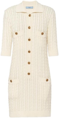 (Women) PRADA SS23 Ivory Knit Cotton Mini Short-Sleeve Dress for Women. 23959-1204-F0304-S-231 Order (Women) PRADA SS23 Ivory Knit Cotton Mini Short-Sleeve Dress for Women. 23959-1204-F0304-S-231