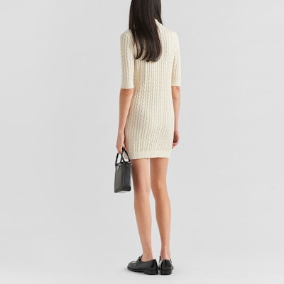 (Women) PRADA SS23 Ivory Knit Cotton Mini Short-Sleeve Dress for Women. 23959-1204-F0304-S-231 Shop (Women) PRADA SS23 Ivory Knit Cotton Mini Short-Sleeve Dress for Women. 23959-1204-F0304-S-231