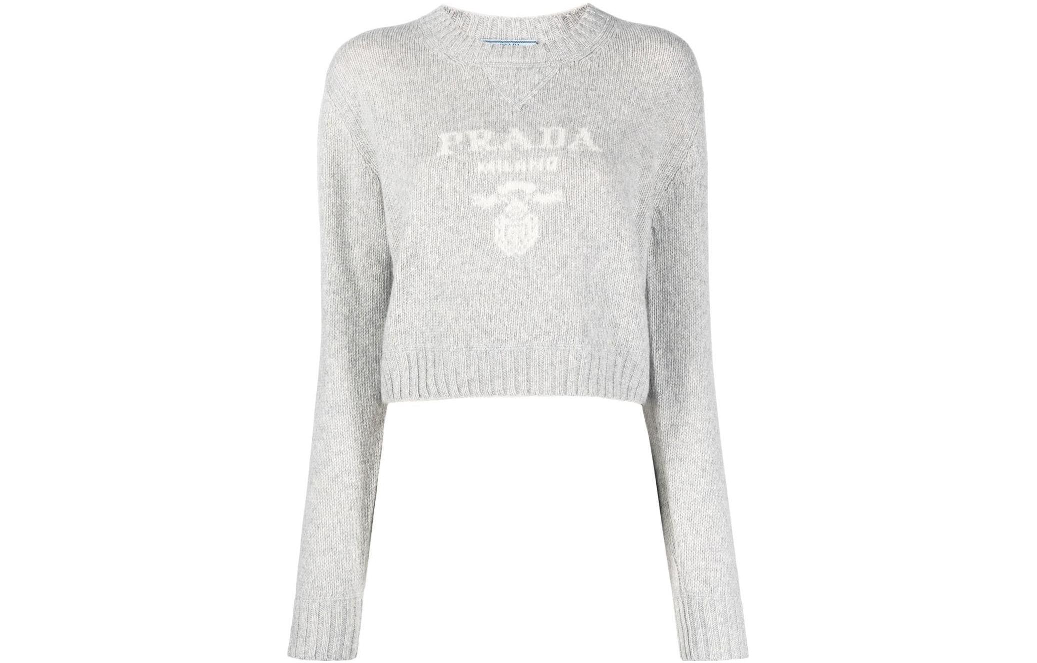 (Women) PRADA SS23 Logo Intarsia Crewneck Pullover Sweater Women’s Grey. P24U1T-1YMW-F0K44-S-231