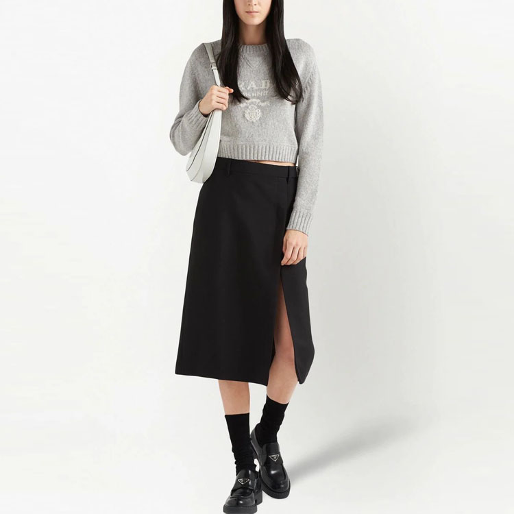 Lookbook (Women) PRADA SS23 Logo Intarsia Crewneck Pullover Sweater Women’s Grey. P24U1T-1YMW-F0K44-S-231