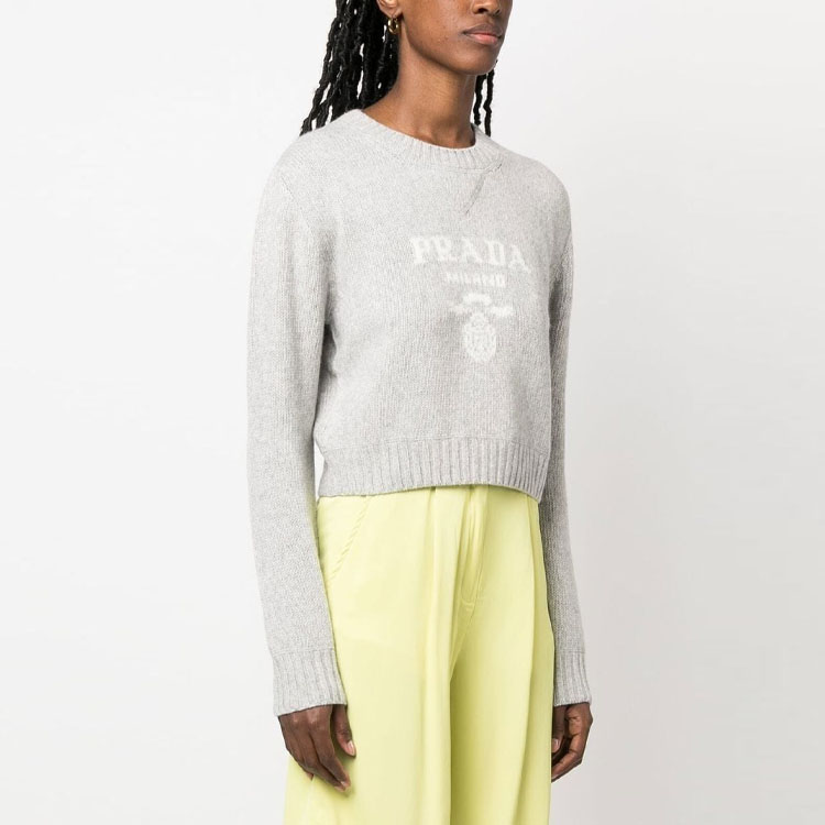 Purchase (Women) PRADA SS23 Logo Intarsia Crewneck Pullover Sweater Women’s Grey. P24U1T-1YMW-F0K44-S-231