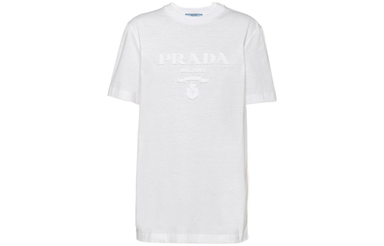 (Women) PRADA SS23 Solid Embroidered Knit Short Sleeve T-Shirt  White 35838R-124R-F0009-S-162
