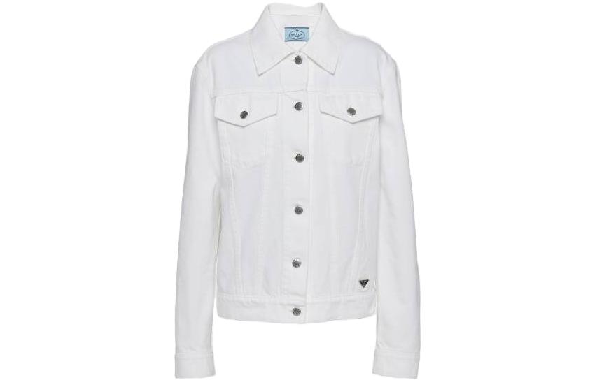Order (Women) Prada SS23 White Denim Jacket with Collared Button-Up Design GFB29912PAF01CDS231